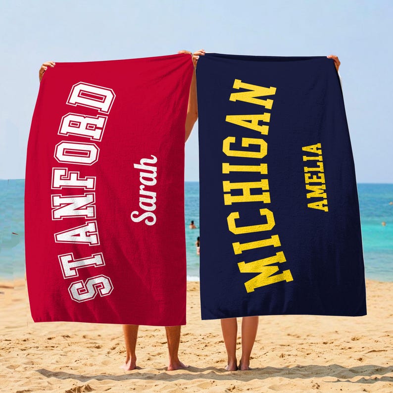 Personalized College Beach Towel, Custom Beach Towel, School Spirit Custom Name Towel, College Gift, College Graduation, Graduation Gift