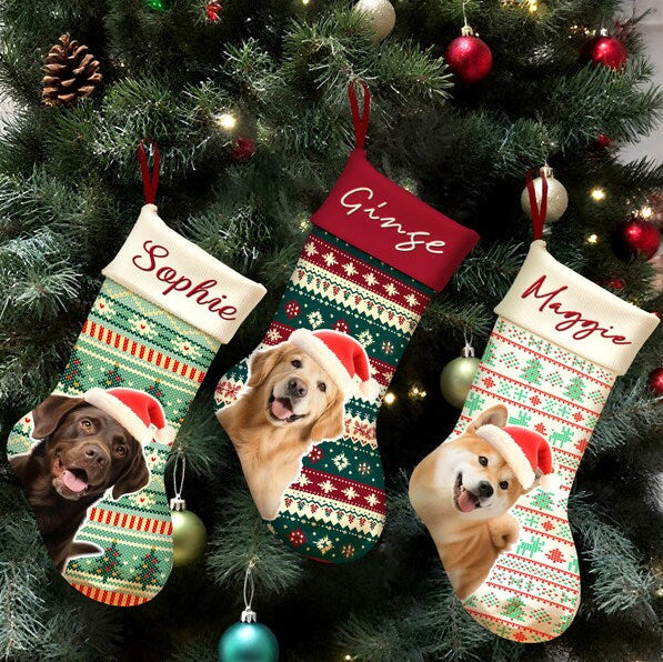 Personalized Dog Christmas Stocking,Custom Dog Christmas Stocking with Photo/Name,Dog Stocking Christmas,Christmas Decora,Dog Tree Ornament