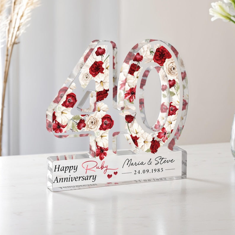 Personalised 40th Anniversary Gift, Ruby Anniversary Plaque, Anniversary Gifts, 40th Anniversary Gift for Parents Husband Wife