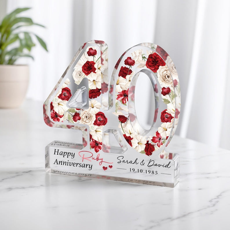 Personalised 40th Anniversary Gift, Ruby Anniversary Plaque, Anniversary Gifts, 40th Anniversary Gift for Parents Husband Wife