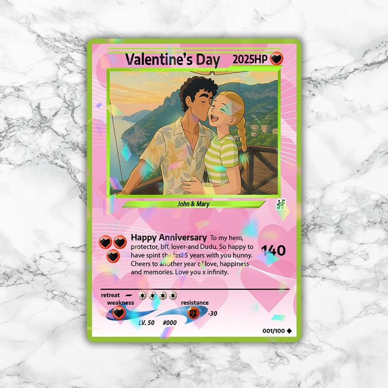 Personalised Anniversary Anime Portrait, Custom Couple Cartoon Card, Card As Gift, Original Anniversary Card, Gift For Boyfriend Girlfriend