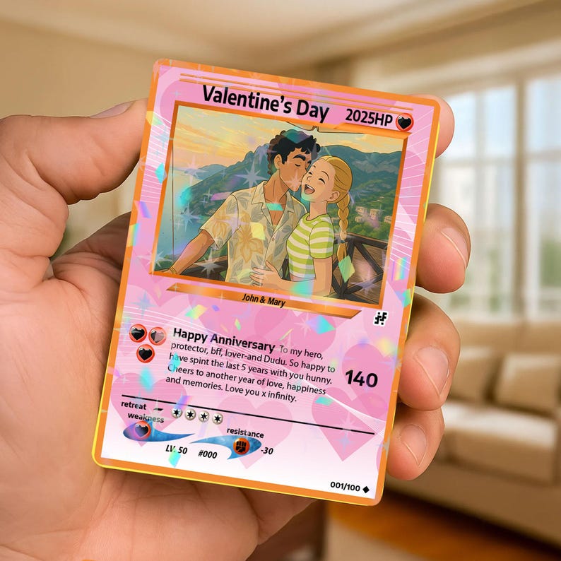 Personalised Anniversary Anime Portrait, Custom Couple Cartoon Card, Card As Gift, Original Anniversary Card, Gift For Boyfriend Girlfriend