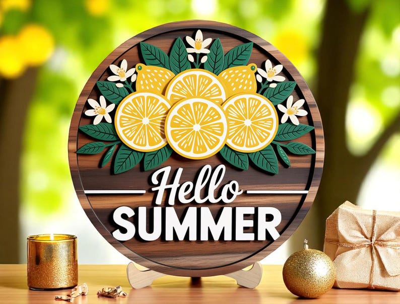 Hello Summer Door Hanger, Front Door Decor, Front Door Sign, Hello Summer Lemon Door Sign, Lemon Slice Door Hanger, Lemon Laser Cut Wood