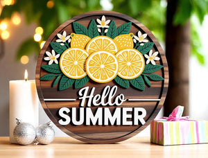 Hello Summer Door Hanger, Front Door Decor, Front Door Sign, Hello Summer Lemon Door Sign, Lemon Slice Door Hanger, Lemon Laser Cut Wood