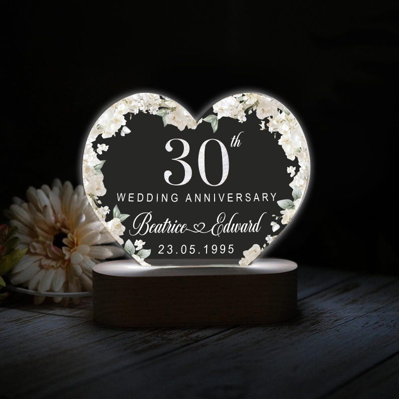 30th Anniversary Led Light, Custom Pearl 30th Anniversary Night Light Gift, Wedding Anniversary Decor, Pearl 30th Anniversary Keepsake Gifts