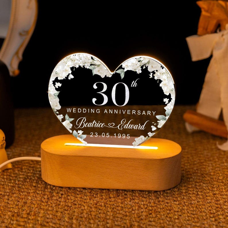 30th Anniversary Led Light, Custom Pearl 30th Anniversary Night Light Gift, Wedding Anniversary Decor, Pearl 30th Anniversary Keepsake Gifts