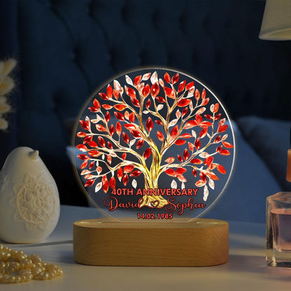 Custom 40th Anniversary Lamp Wooden Base, Ruby Wedding Gifts, 40 Year Anniversary Gifts For Parents, 40th Wedding Anniversary Night Light