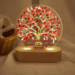 Custom 40th Anniversary Lamp Wooden Base, Ruby Wedding Gifts, 40 Year Anniversary Gifts For Parents, 40th Wedding Anniversary Night Light