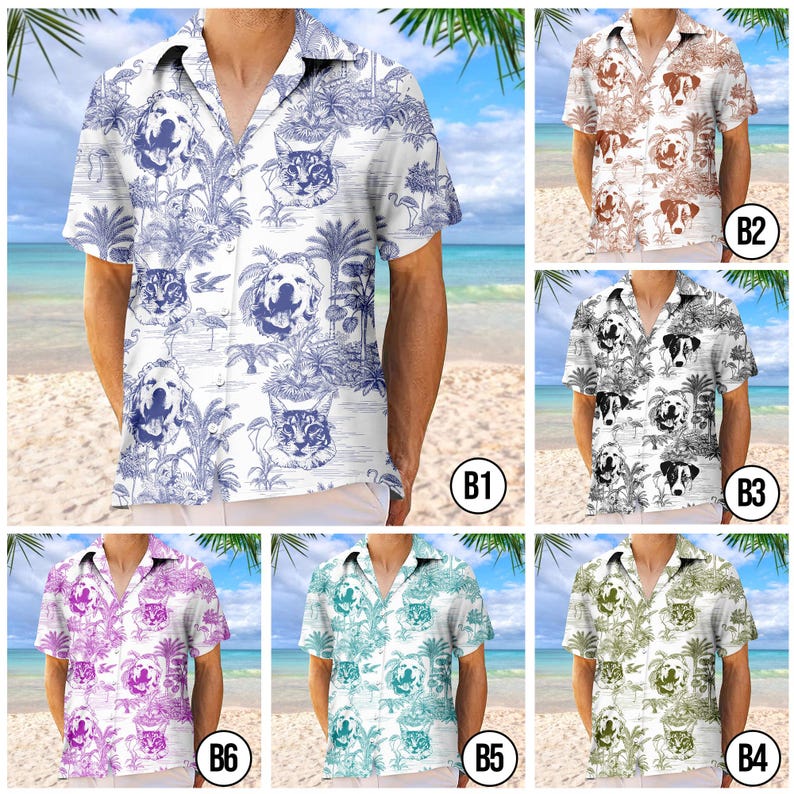 Custom Pet Photos Hawaiian Shirt For Man, Woman, Dog Lovers Toile De Jouy Style Custom Dog Cat Hawaiian Shirt, Personalized Hawaiian Shirt