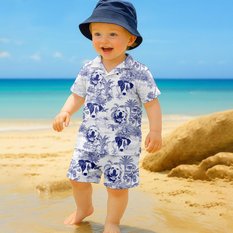 Custom Pet Photos Hawaiian Shirt For Man, Woman, Dog Lovers Toile De Jouy Style Custom Dog Cat Hawaiian Shirt, Personalized Hawaiian Shirt