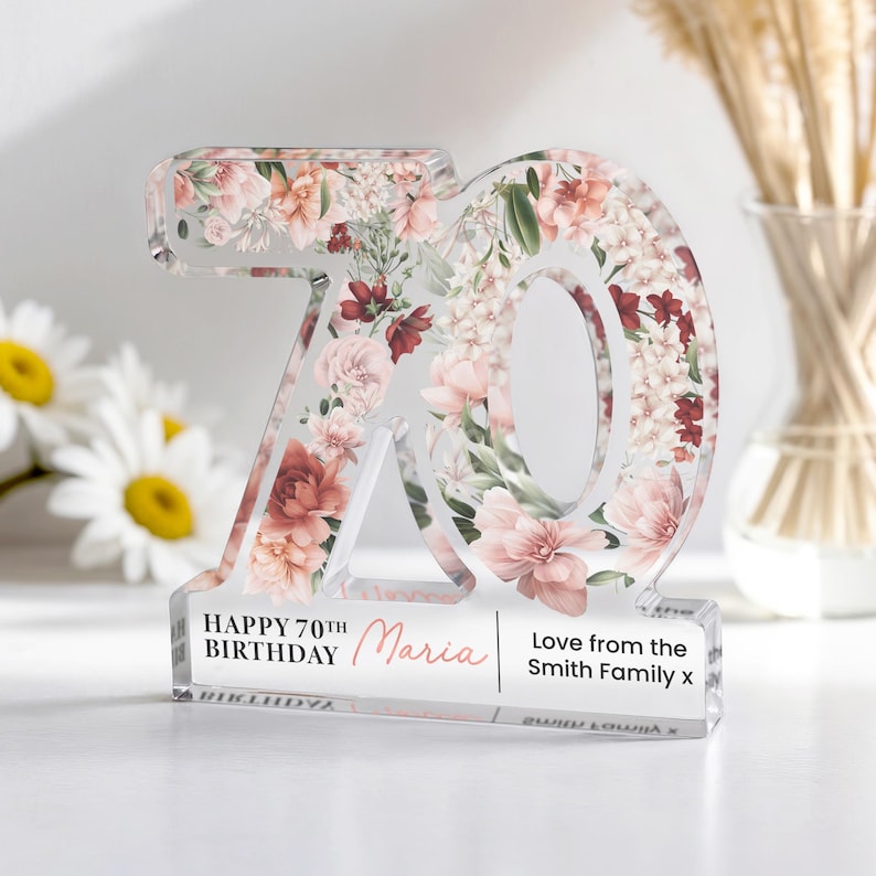 Personalised 70th Birthday Gift Plaque, Happy 70th Birthday Gift For Her, 70th Birthday Gifts, Floral 70th Gift, Gift for Mum