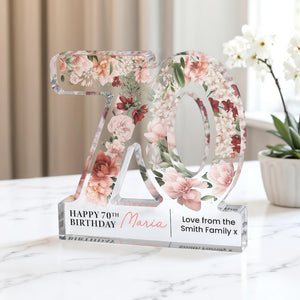 Personalised 70th Birthday Gift Plaque, Happy 70th Birthday Gift For Her, 70th Birthday Gifts, Floral 70th Gift, Gift for Mum