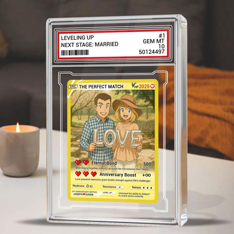 Personalized Anime Pokémo Style Wedding Card Gift, Custom Acrylic with Your Photo, Unique Anniversary Keepsake for Couples, Bride & Groom
