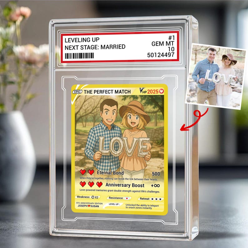Personalized Anime Pokémo Style Wedding Card Gift, Custom Acrylic with Your Photo, Unique Anniversary Keepsake for Couples, Bride & Groom
