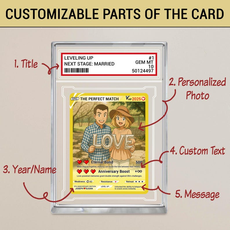 Personalized Anime Pokémo Style Wedding Card Gift, Custom Acrylic with Your Photo, Unique Anniversary Keepsake for Couples, Bride & Groom