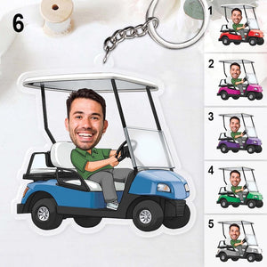 Personalized Photo Golf Cart Keychain, Gift For Dad, Father, Grandpa, Golfer, Golf Lover, Idea First Acrylic Charm Keyring Gift