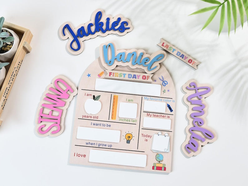 Customized First and Last Day School Sign, Back to School Sign, Kindergarten 1st Day of School Sign, First Day School Wooden School Board