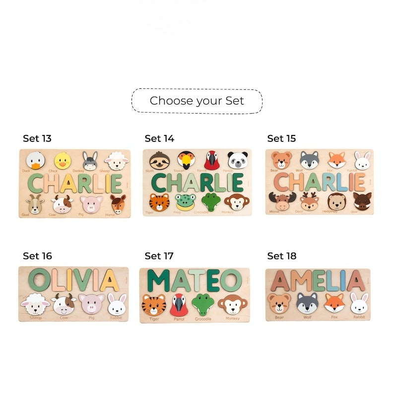 Personalized Name Puzzle with Animals | Baby, Toddler, Kids Toys | Wooden Toys | Baby Shower | Christmas Gifts | First Birthday Girl and Boy