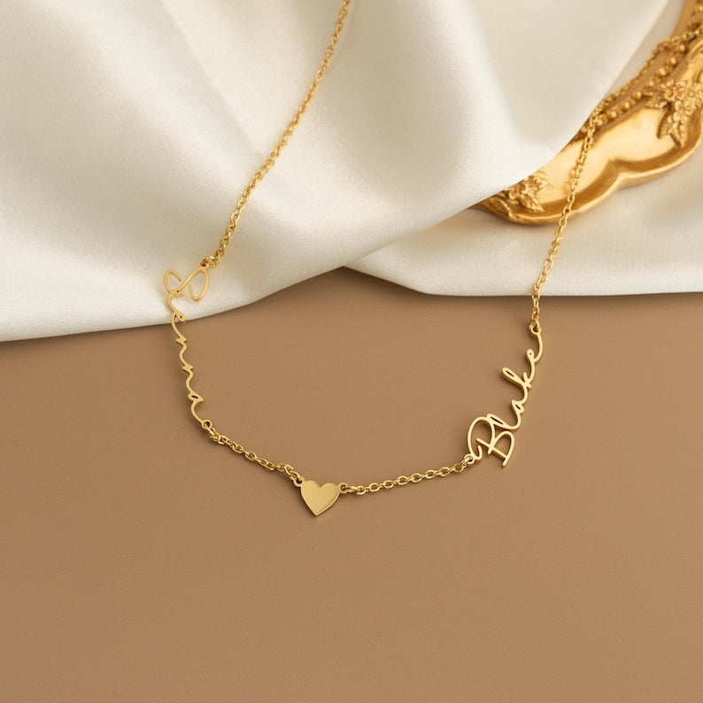 2 Names Necklace with Heart, Personalized Couple Names Necklace, Name Necklace Gift for Mom, Two Name Necklace, Gift for Wife, Mom of Two