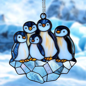 Penguin Family Faux Acrylic Suncatcher - Winter Window Hanging Decor, Cute Animal Gift for Kids & Nature Lovers