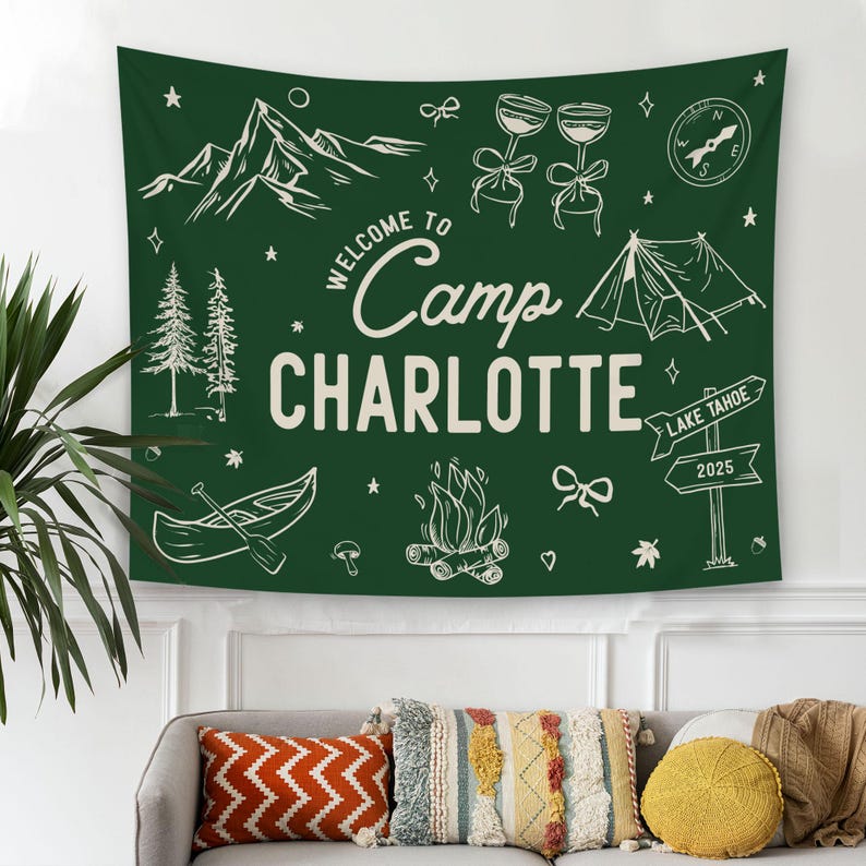Custom Camp Bach Banner, Camp Bachelorette Decor, Camp Bach Sign, Lake Bach Camp Birthday Party Welcome Sign, Camping Bachelorette Banner