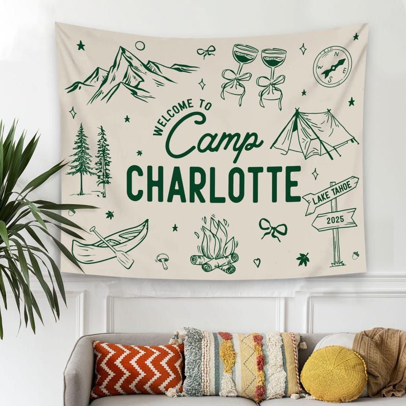 Custom Camp Bach Banner, Camp Bachelorette Decor, Camp Bach Sign, Lake Bach Camp Birthday Party Welcome Sign, Camping Bachelorette Banner