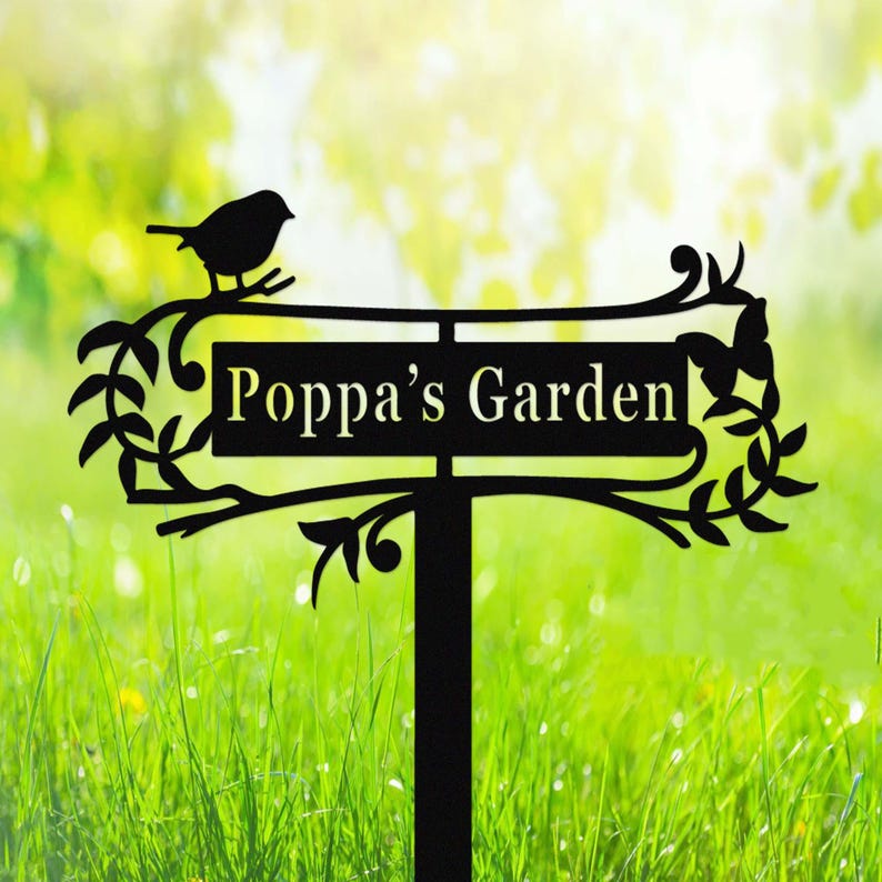 Custom Garden Sign with Stake,Metal Bird Garden Sign,Personalized Garden Stake,Yard Sign,Yard Decor,Gardener Name Sign,Mom's Garden Sign
