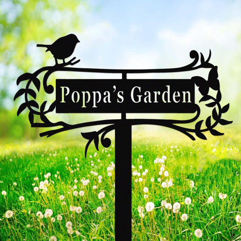 Custom Garden Sign with Stake,Metal Bird Garden Sign,Personalized Garden Stake,Yard Sign,Yard Decor,Gardener Name Sign,Mom's Garden Sign