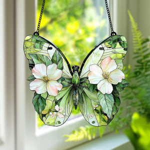 Acrylic Spring Butterfly with Flowers, Faux Stained Glass Floral Butterfly Suncatcher, Nature Lover s Window Decor for Mom