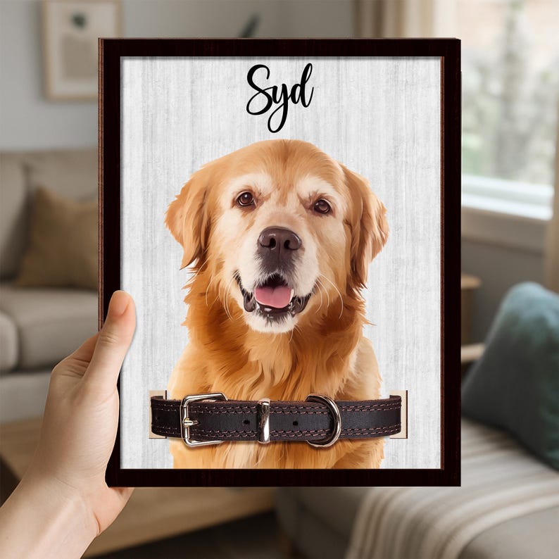 Dog Memorial Frame Pet Portrait Photo Collar Holder Sign, Customized Dog Cat Remembrance Gift For Loss Pet, Loss Cat Collar Keepsake