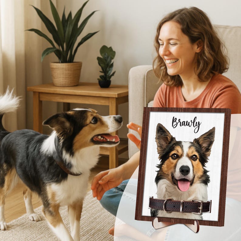 Dog Memorial Frame Pet Portrait Photo Collar Holder Sign, Customized Dog Cat Remembrance Gift For Loss Pet, Loss Cat Collar Keepsake