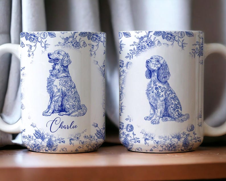Personalized Coffee Mug For Dog Lover, Custom Toile De Jouy Style Custom Dog Breeds, Dog Mom Gift, Christmas Gift For Dog Mom, Dog Dad