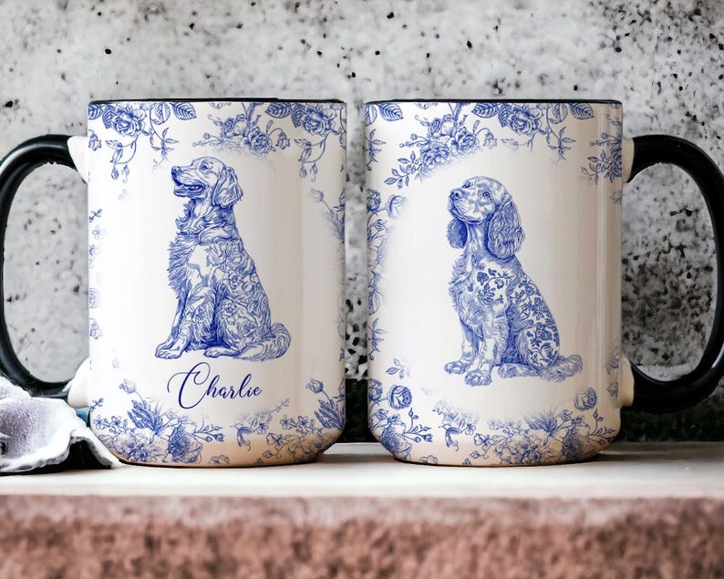 Personalized Coffee Mug For Dog Lover, Custom Toile De Jouy Style Custom Dog Breeds, Dog Mom Gift, Christmas Gift For Dog Mom, Dog Dad