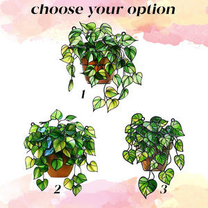 Pothos Plant Acrylic Suncatcher - Faux Stained Glass Window Hanging for Plant Lovers, Botanical Theme Home Art Decor, Garden Hanging