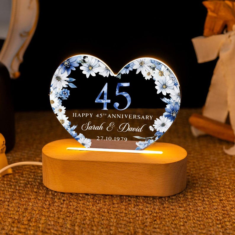 Personalised Sapphire 45th Anniversary Led Light, Sapphire Anniversary Night Light,45th Anniversary Gift for Husband Wife, Anniversary Gifts