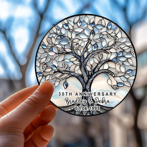 Custom 30th Wedding Anniversary Stained Glass Suncatcher, Tree of Life 30th Anniversary Gift, Wedding Anniversary Keepsake, Tree Glass Art