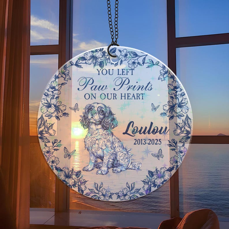 You Left Pawprint On Our Heart - Custom Shape Hologram Ornament, Acrylic Ornament, Dog Lover Ornament, Pet Loss Keepsake, Dog Memorial Gift