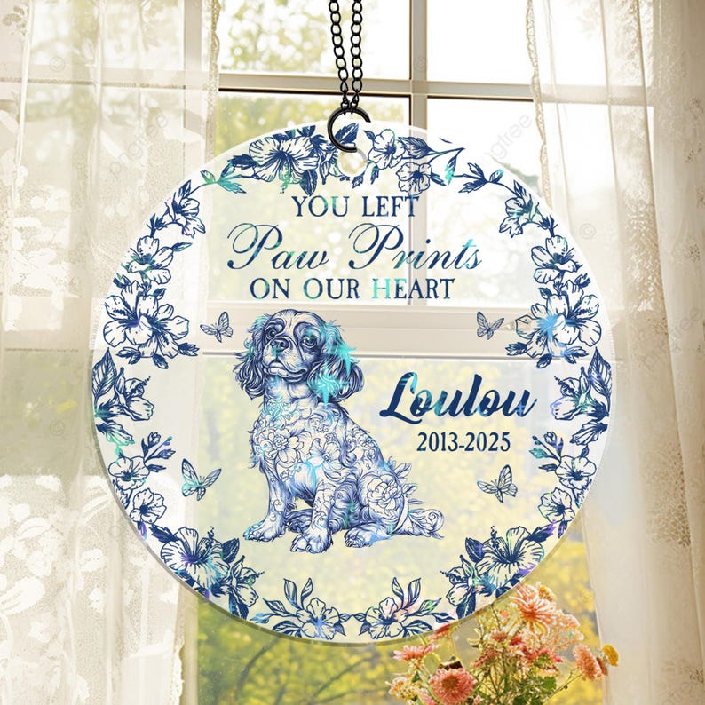 You Left Pawprint On Our Heart - Custom Shape Hologram Ornament, Acrylic Ornament, Dog Lover Ornament, Pet Loss Keepsake, Dog Memorial Gift