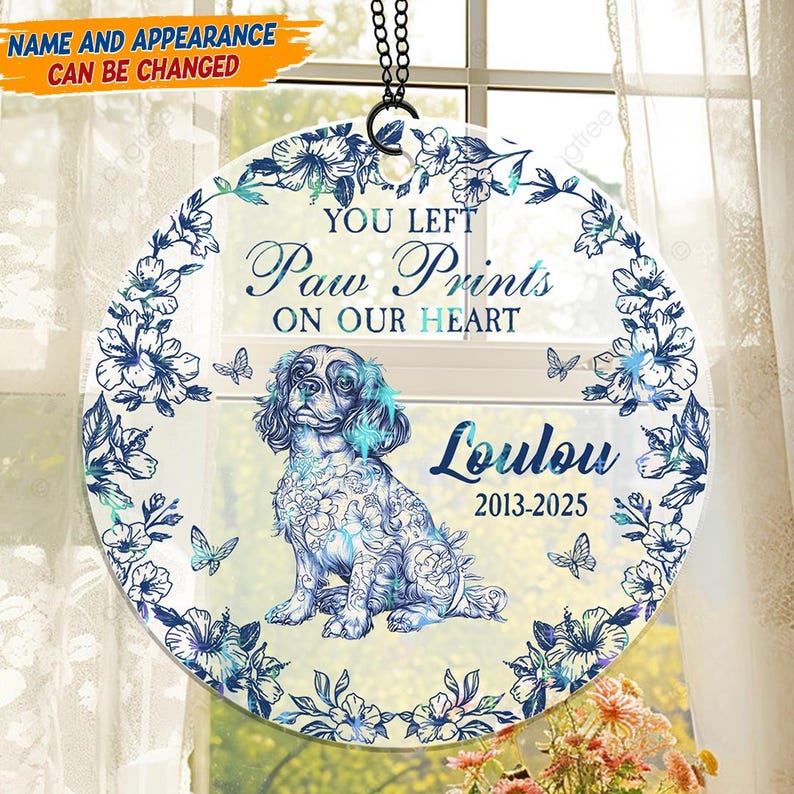 You Left Pawprint On Our Heart - Custom Shape Hologram Ornament, Acrylic Ornament, Dog Lover Ornament, Pet Loss Keepsake, Dog Memorial Gift