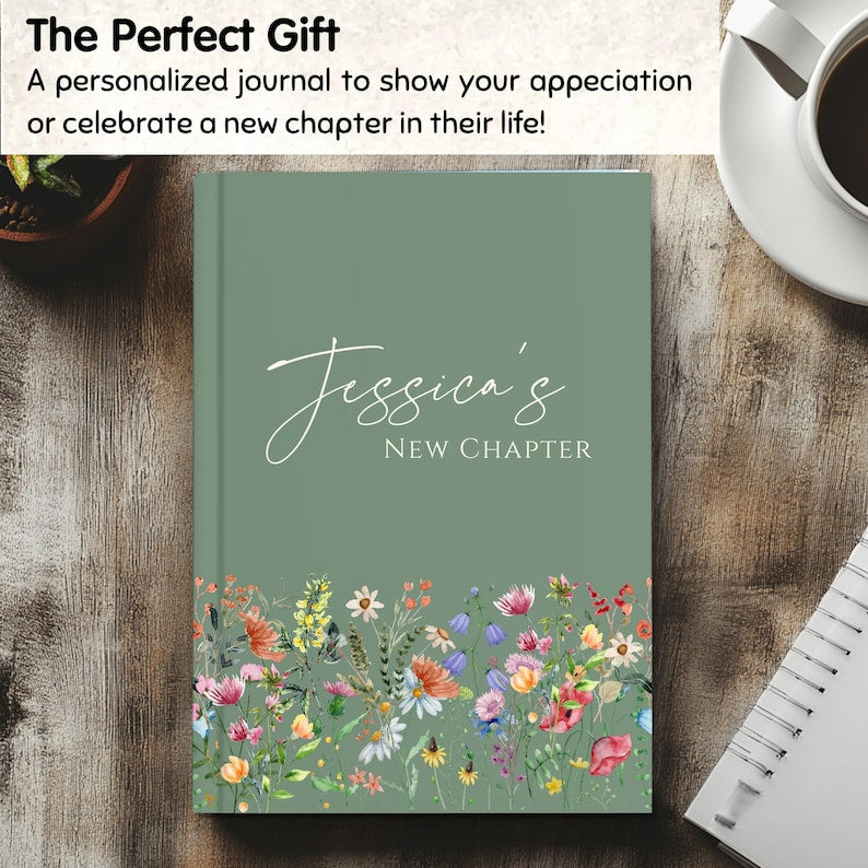 Retirement Gift for Women-Personalized New Chapter Journal with Wildflowers, Teacher Retirement Book, Coworker Farewell, Nurse New Beginning
