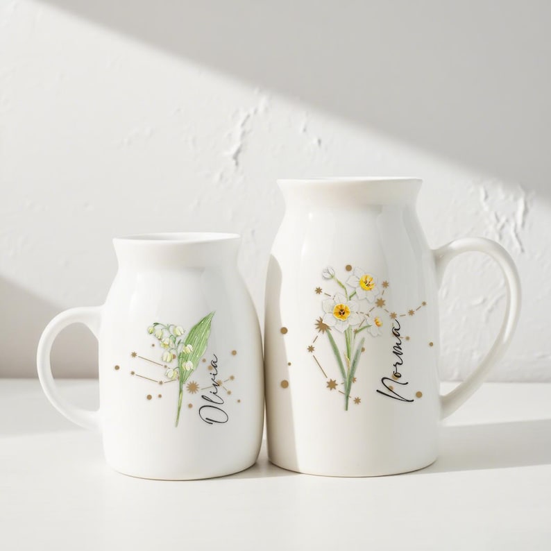 Personalized Birth Flower Vase, Custom Flower Vase with Birth Month, Zodiac Sign Vase, Birthday Gift for Her, Home Decor, Constellation Sign