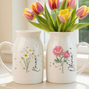 Personalized Birth Flower Vase, Custom Flower Vase with Birth Month, Zodiac Sign Vase, Birthday Gift for Her, Home Decor, Constellation Sign
