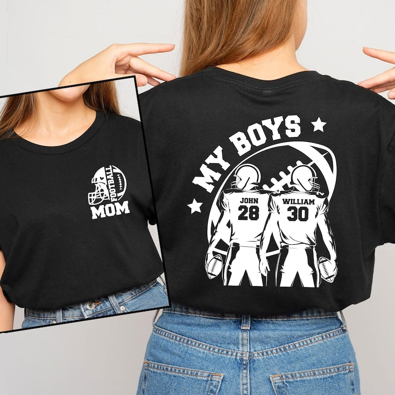 Football Mom Shirt, Two Football Players Shirt, Custom Name and Number Football Shirt, Football Lover, Football Mama Shirt, Sports Mom Gift