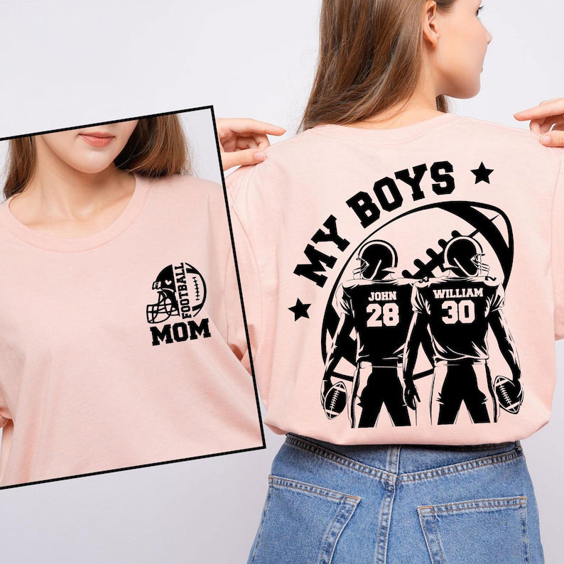 Football Mom Shirt, Two Football Players Shirt, Custom Name and Number Football Shirt, Football Lover, Football Mama Shirt, Sports Mom Gift