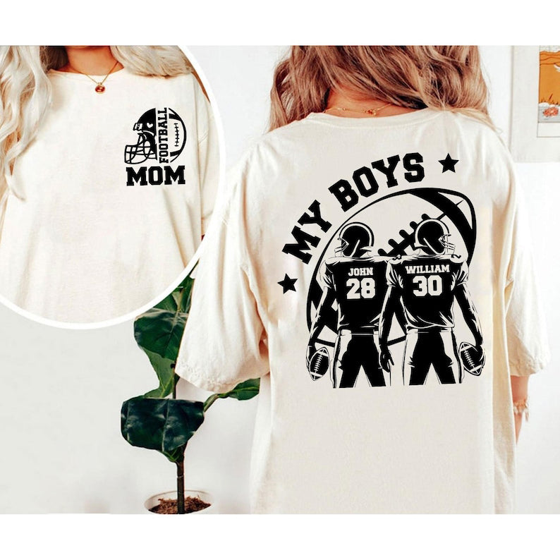 Football Mom Shirt, Two Football Players Shirt, Custom Name and Number Football Shirt, Football Lover, Football Mama Shirt, Sports Mom Gift