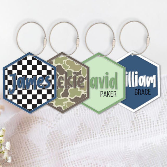 Camo Print Boy Acrylic Name Keychain, Custom Bag Name Tag, Cute Backpack Name Keychain For Kids, Diaper Bag Tag, Checkered Lunch Box Tag