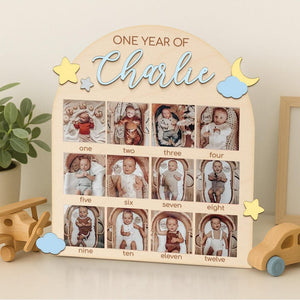 Personalized My First Year One Year of Photo Board, 12 Month Milestone Collage for Baby s 1st Birthday, 1st Birthday Gift for Boy Girl