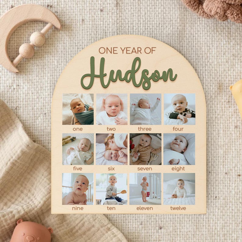 Personalized My First Year One Year of Photo Board, 12 Month Milestone Collage for Baby s 1st Birthday, 1st Birthday Gift for Boy Girl