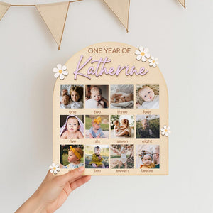 Personalized My First Year One Year of Photo Board, 12 Month Milestone Collage for Baby s 1st Birthday, 1st Birthday Gift for Boy Girl