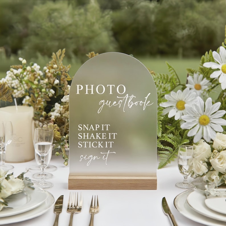 Arch Guest Book Sign, Photo Guestbook Sign, Polaroid Wedding Sign, Guestbook Acrylic Sign, Snap It Shake It Sign It